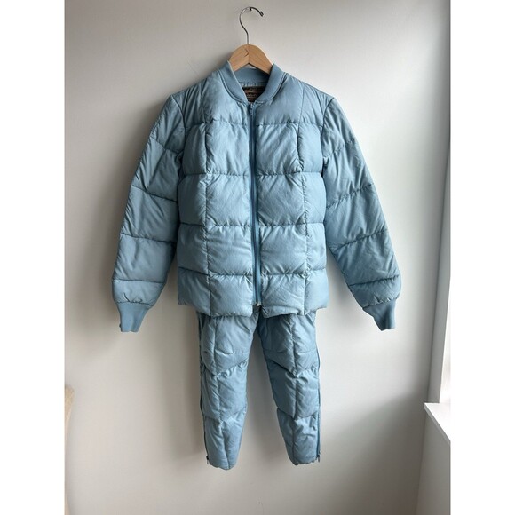 Vintage Eddie Bauer Goose Down Quilted Baby Blue Puffer Jacket & Pants Size S - Picture 1 of 16